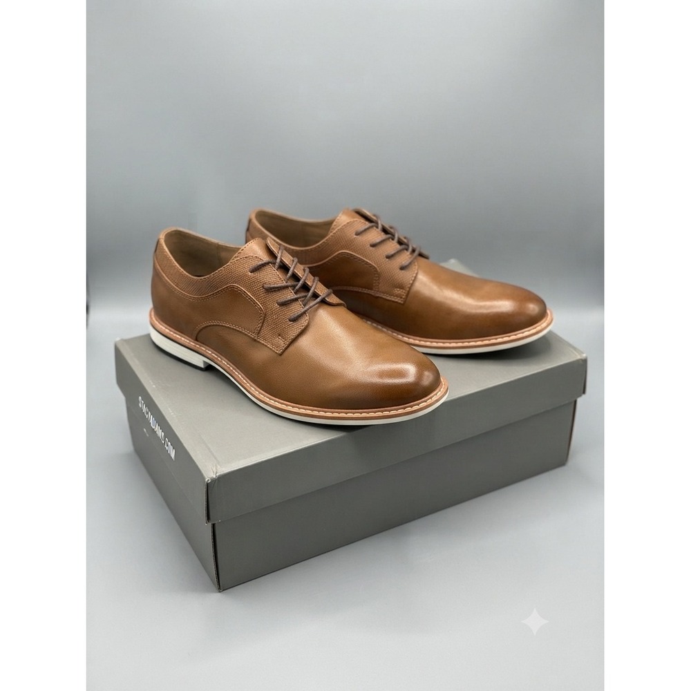 Steve Madden Mens Cognac Brown Plain Toe Derby Shoes Ortholite Insole Dress Shoe